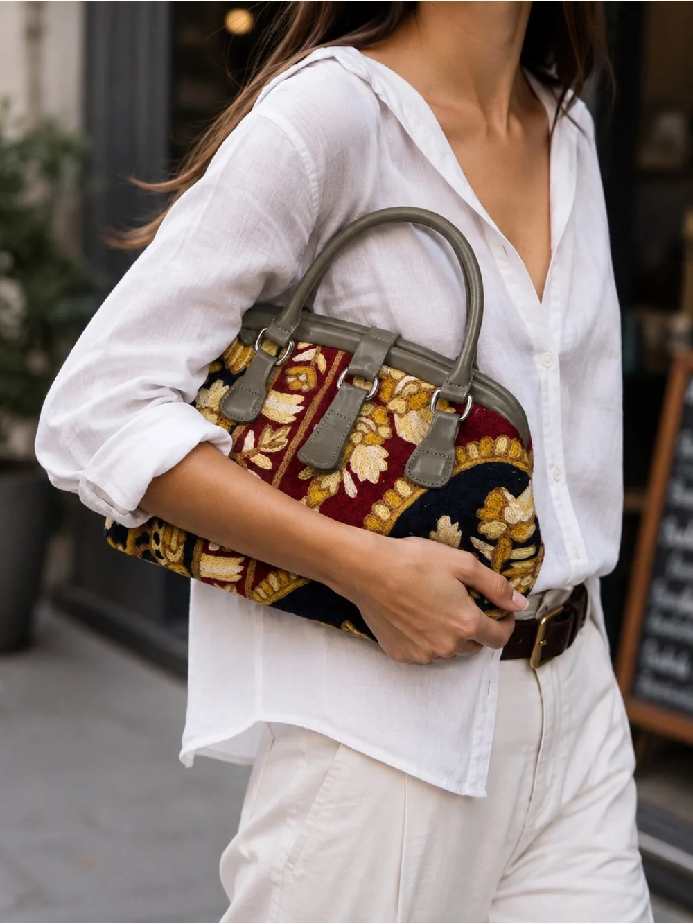 Vintage Marco Avane Embroidered Tapestry Carpet Satchel Crossbody Boho Bag